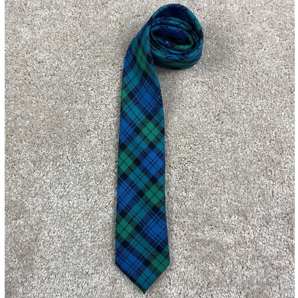 Campbell‎ Tartan Plaid Wool Tie Mens Blue Green Black Made in Scotland 56 Inch